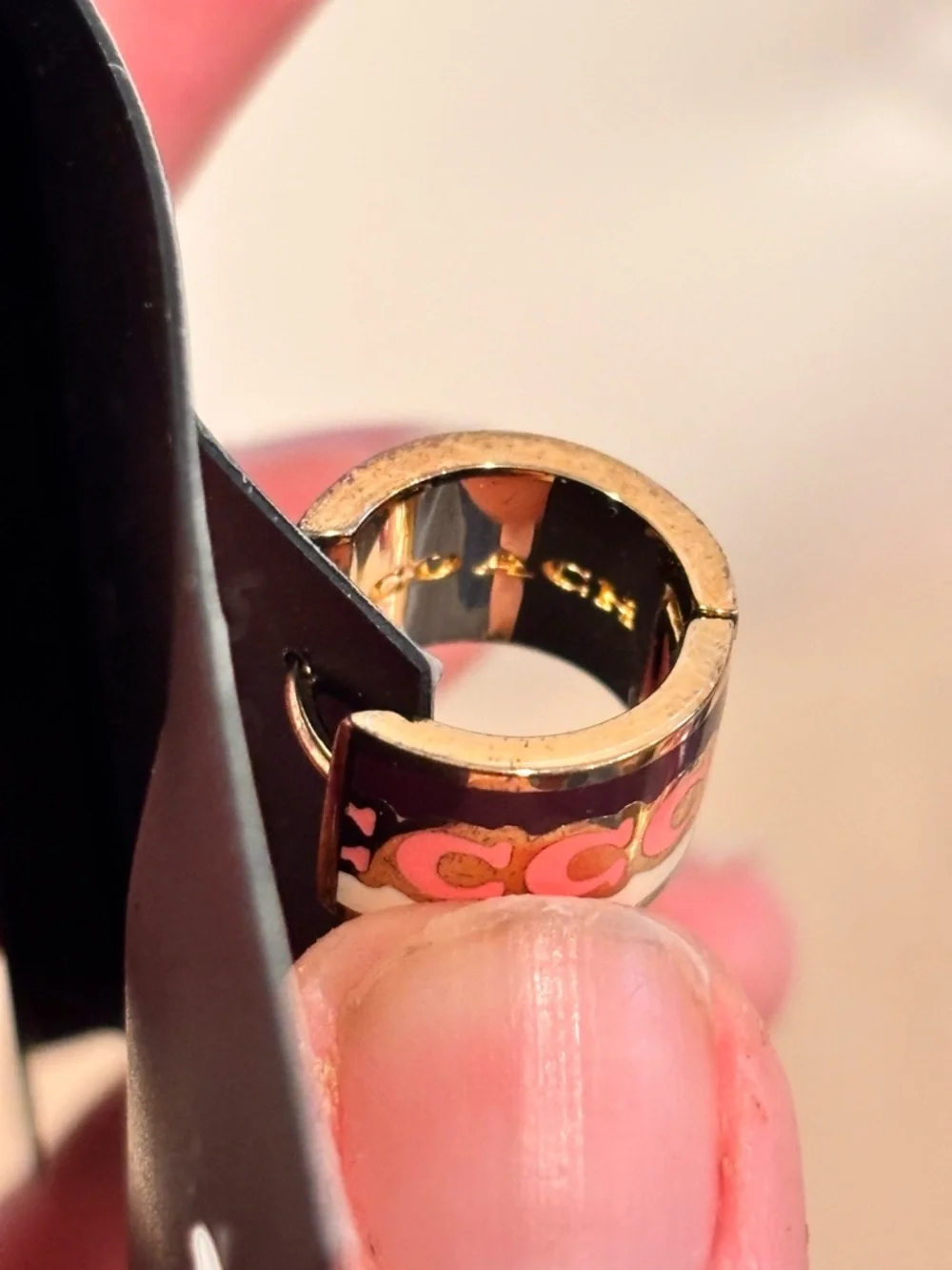 COACH Gold-Tone Signature C Enamel Huggie Earrings NWT - Picture 5 of 7